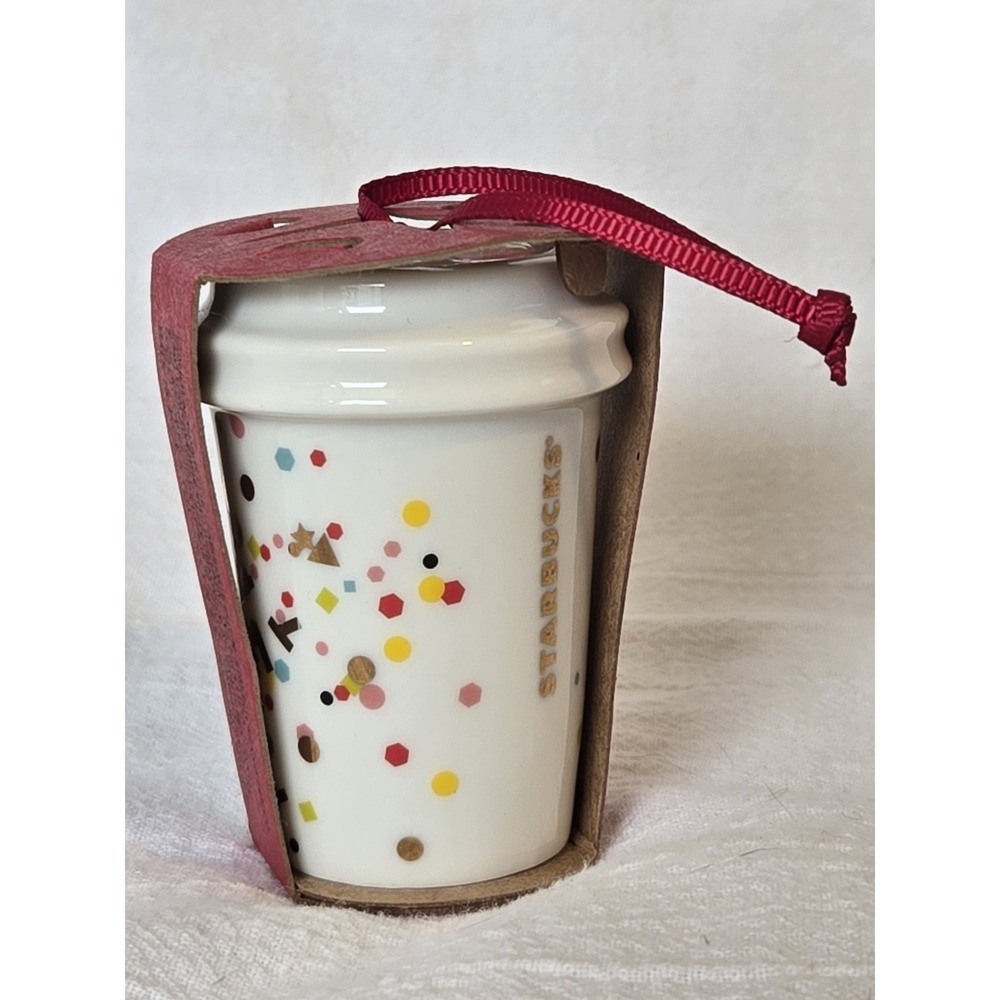 Starbucks Confetti 2015 Christmas Hanging Ornament Coffee Cup Mug‎ Ceramic NEW